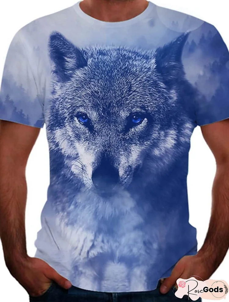 Men's Tee T Shirt 3D Print Graphic Wolf Animal Plus Size Print Short Sleeve Street Tops