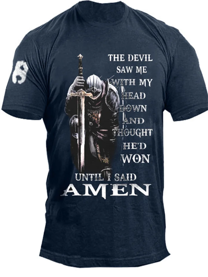 Men's T shirt Tee Graphic Tee Faith Cotton Blend T Shirts Letter Templars Prints Crew Neck Black Blue Army Green Gray Casual Daily Short Sleeve Print Clothing Apparel Vintage Fashion Classic-Cosfine