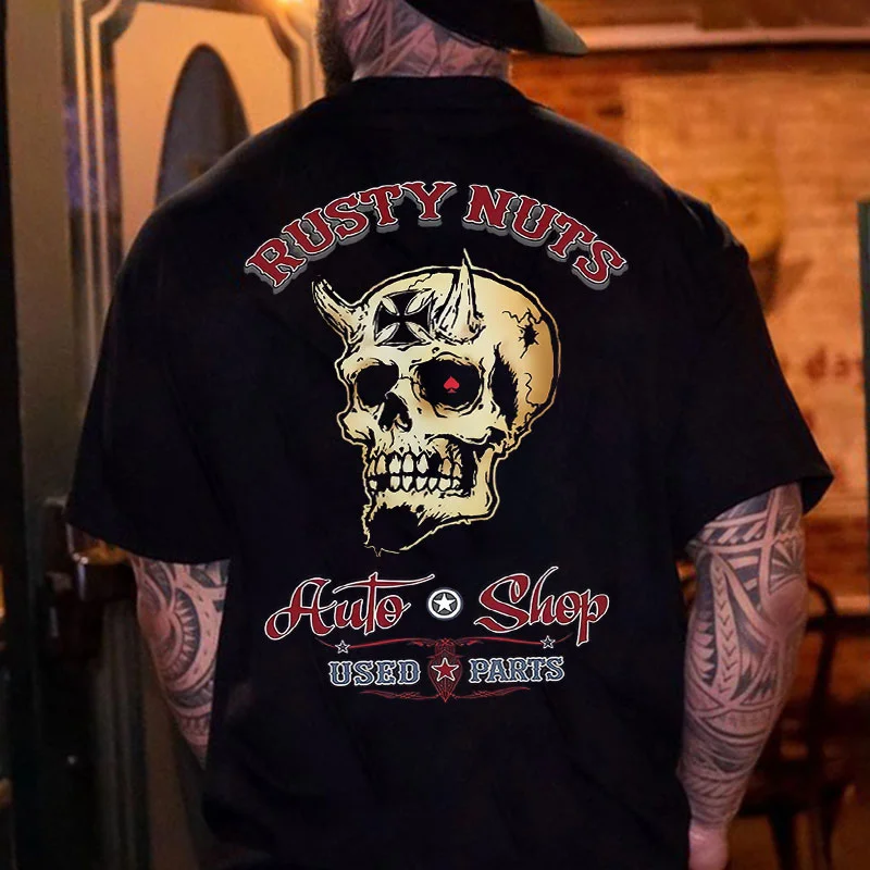 RUSTY NUTS AUTO SHOP Skull Print Men's T-shirt