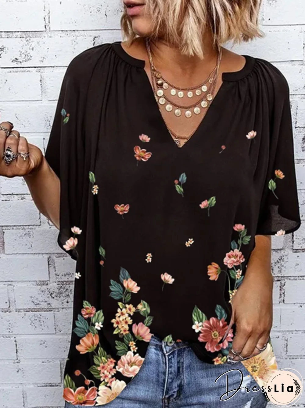 Short Sleeve Floral Blouse