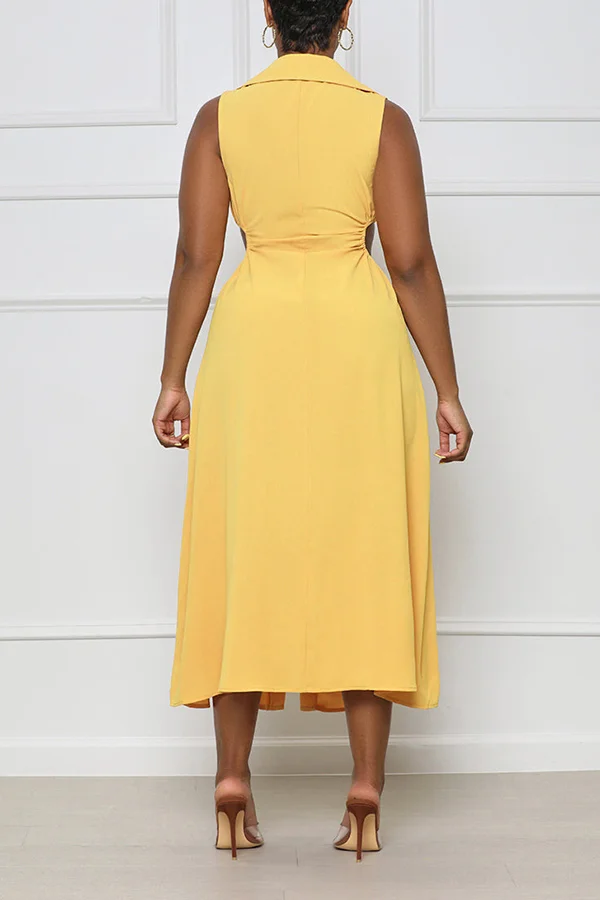 Lapel Cutout Fork-opening Dress