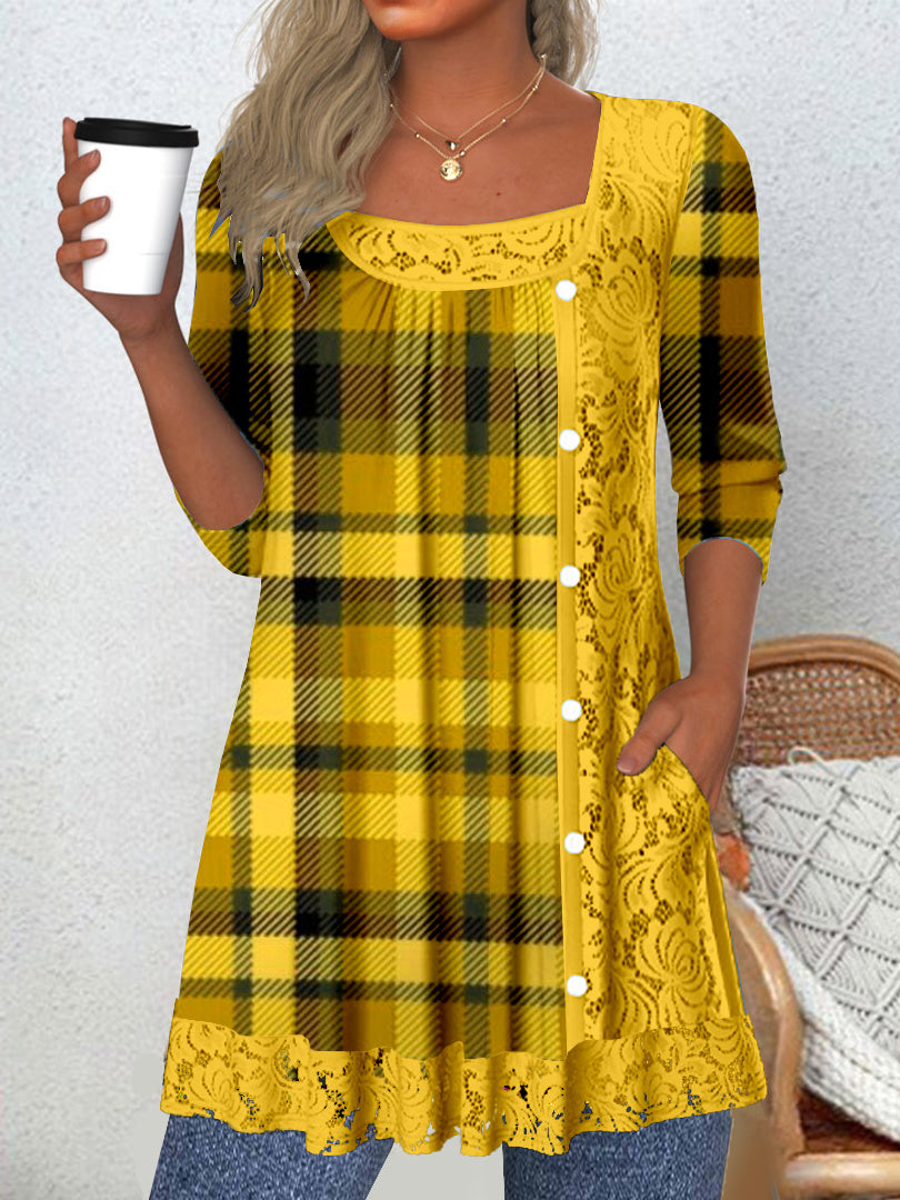 Women's Long Sleeve Scoop Neck Graphic Lace Buttons Halloween Top