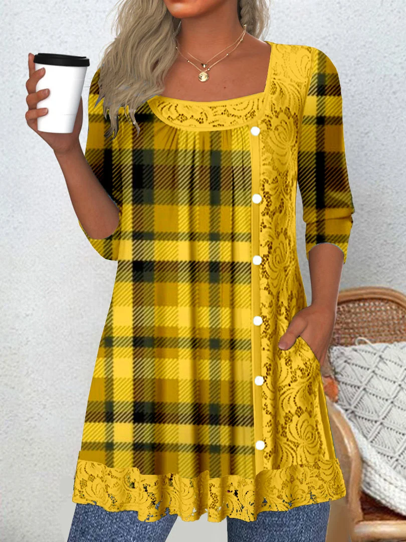 Women's Long Sleeve Scoop Neck Graphic Lace Buttons Halloween Top