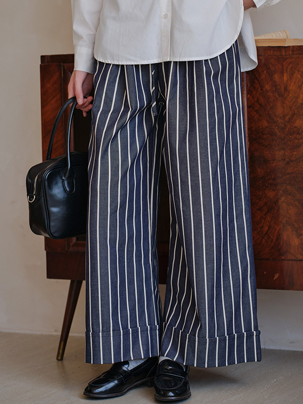Loose Casual Vertical Stripe Wide Leg Pants