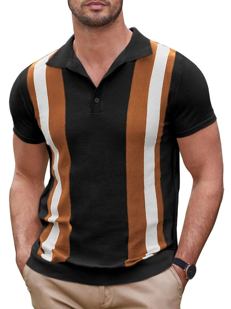 Vintage Stripe Short Sleeve Knitted Polo Shirt (US Only) QueenFunky