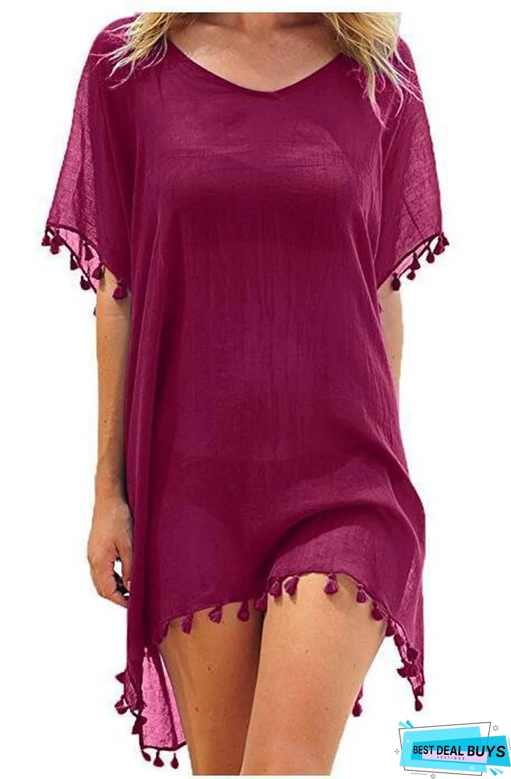 Round Neck Chiffon Tassel Dress Plus Size Loose Beach Blouse
