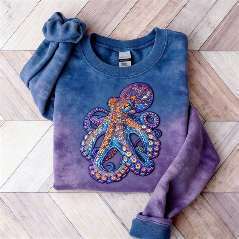 Colorful Octopus Contrast Tie Dye Washed Sweatshirt wearshes