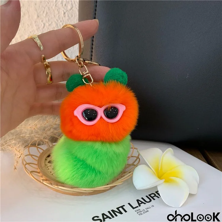 Winter Women Fashion Cartoon Cute Caterpillar Plush Doll Keychain Pendant