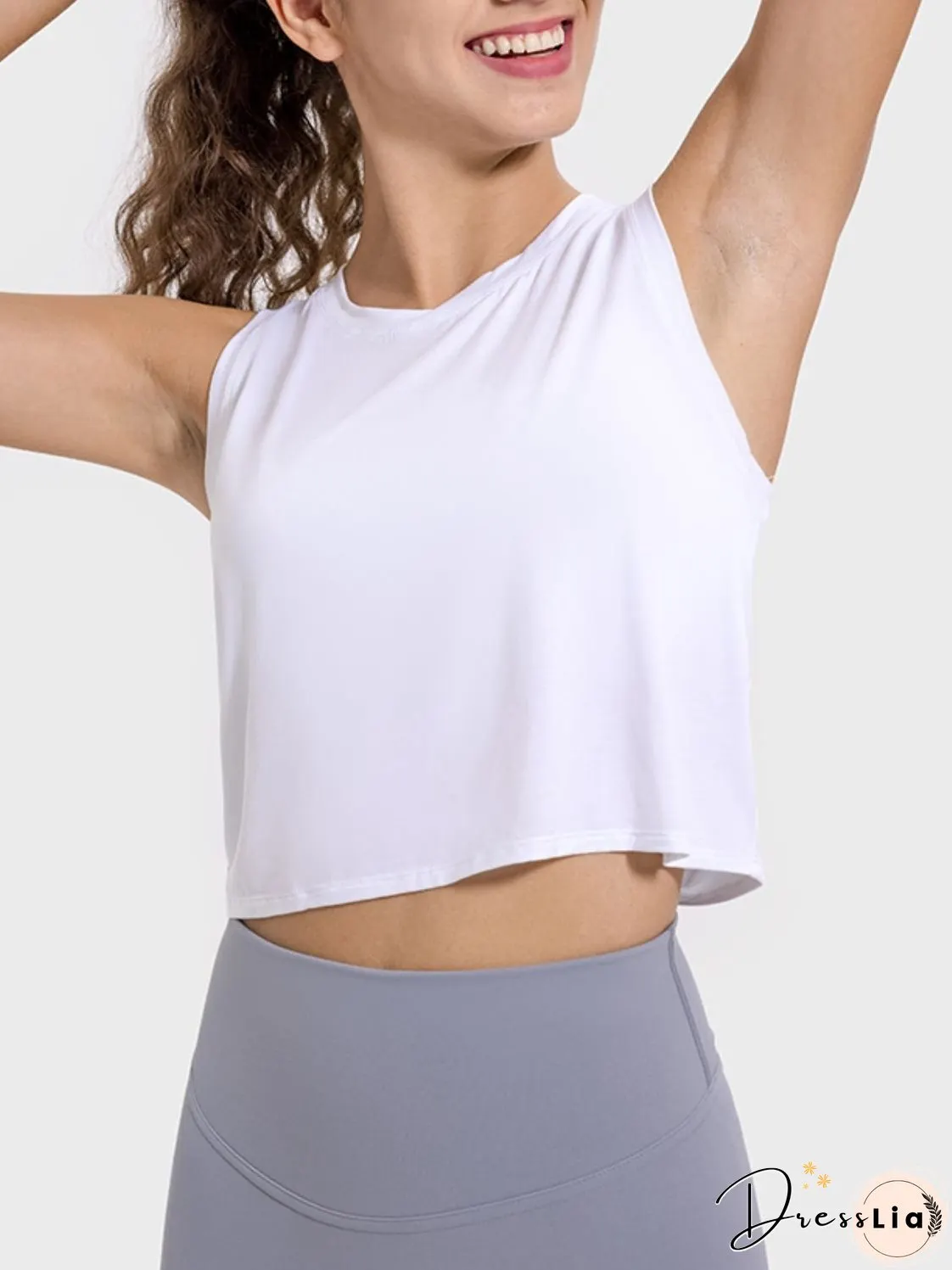 Drawstring Cutout Round Neck Active Tank