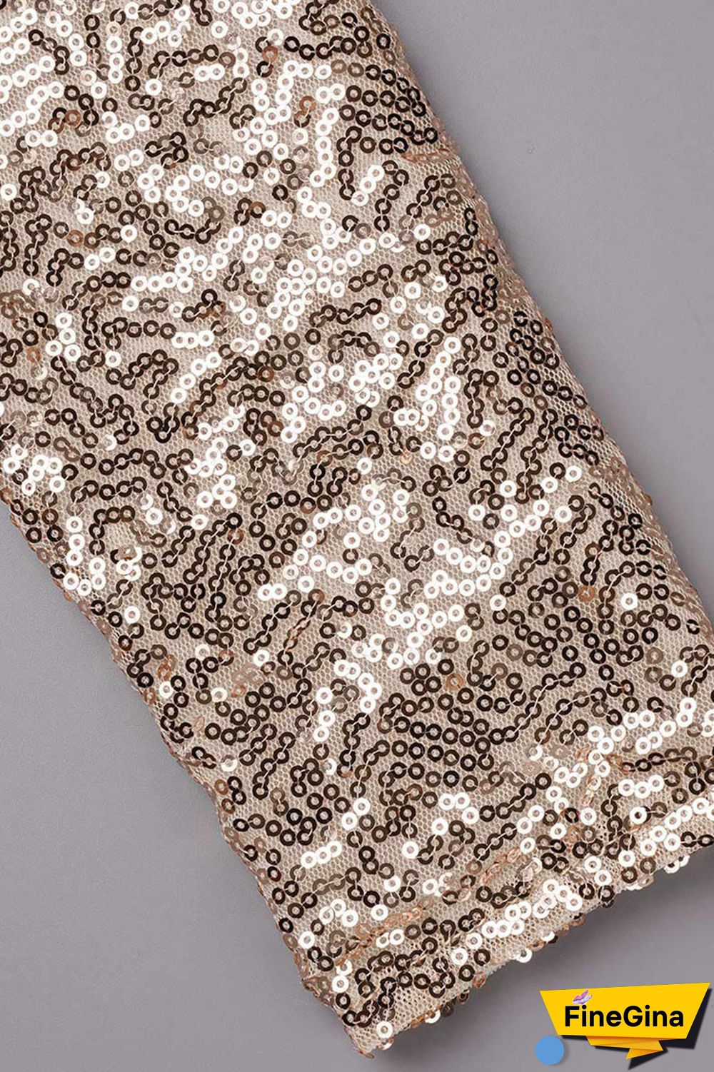 Champagne Sexy Solid Sequins Patchwork O Neck Long Sleeve Two Pieces