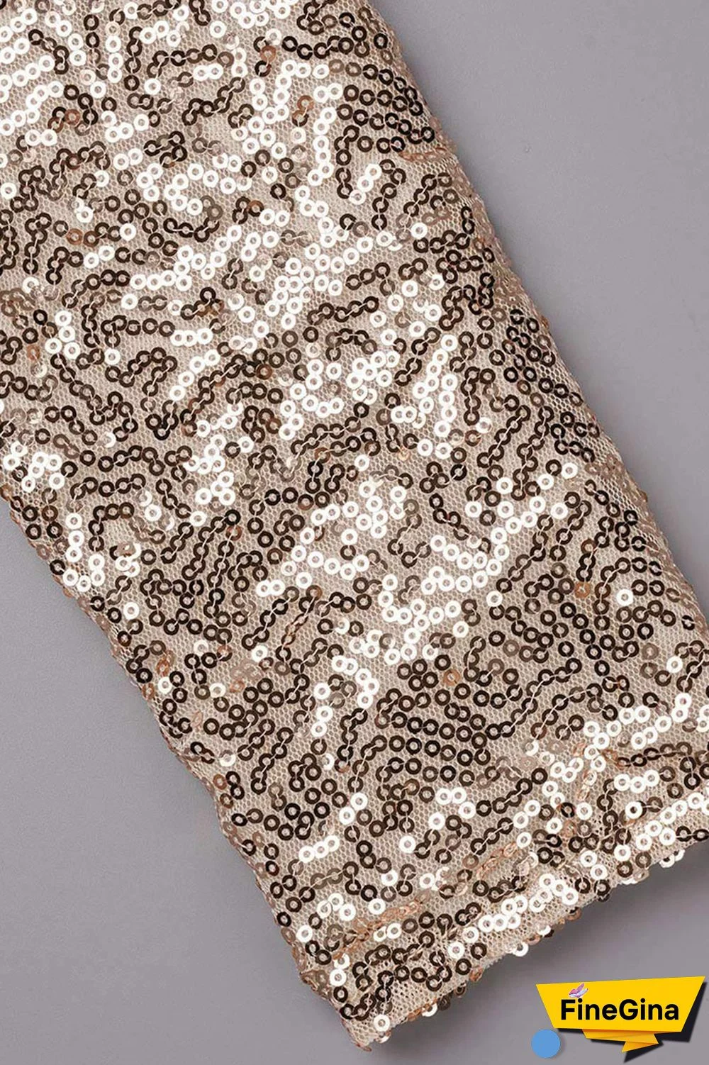 Champagne Sexy Solid Sequins Patchwork O Neck Long Sleeve Two Pieces