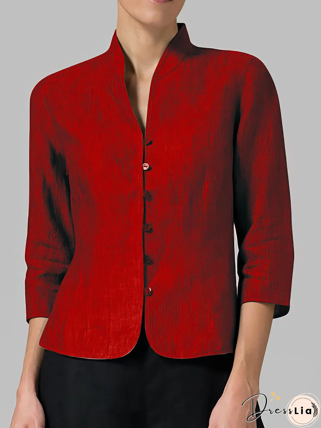 Three-Quarter Sleeve Linen Cotton Blend Top