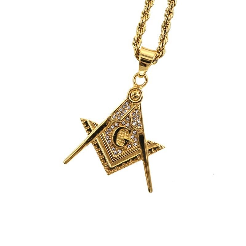 Men's Gold AG Masonic Pendant Necklace-VESSFUL