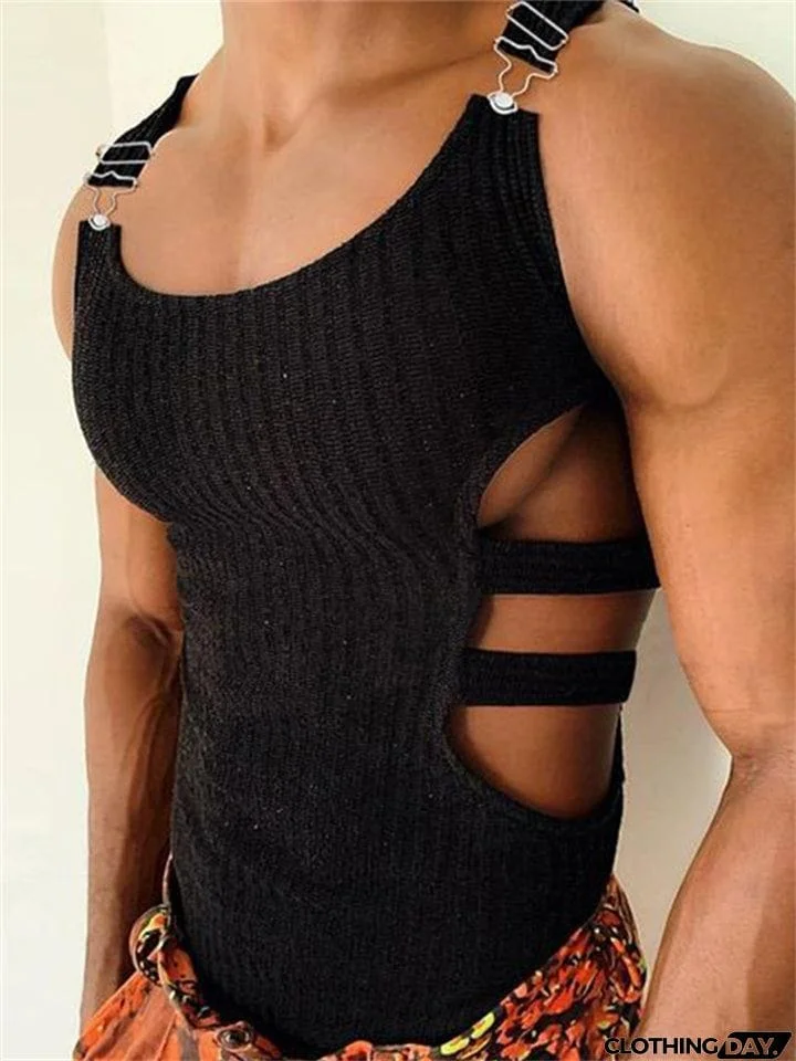 Black Color Slim Hollowed-Out Design Vest