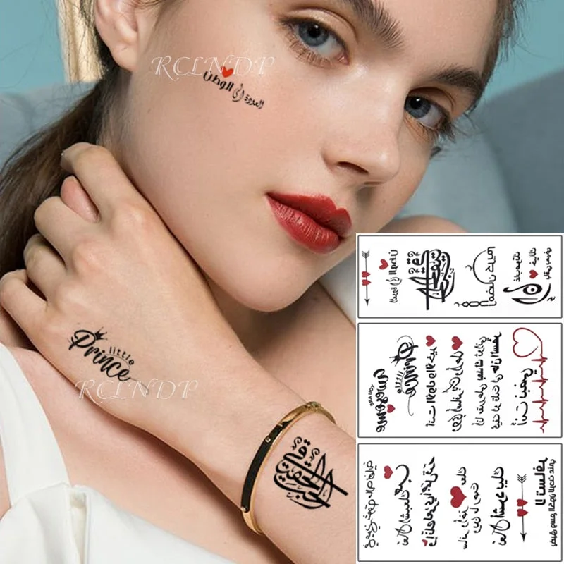 Waterproof Temporary Tattoo Sticker Cute Love Bird Leaf Crow Arabic Script Fake Tatto Flash Hand Arm Art Tatoo for Women Men