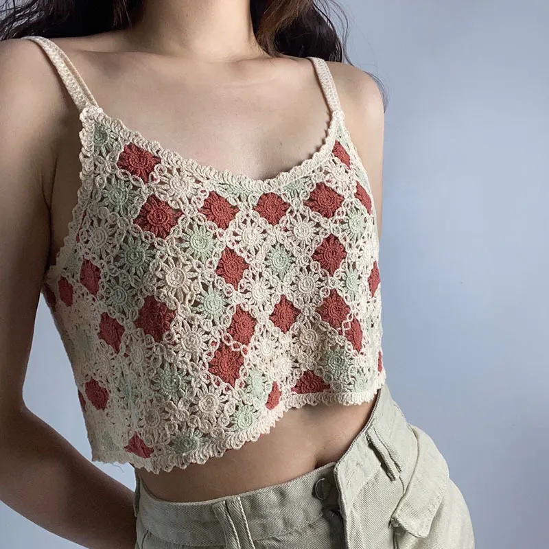 Bohemain Women Crop Tops Sexy Knitted V-neck Sleeveless Vest For Tank Kawaii Camis Holiday