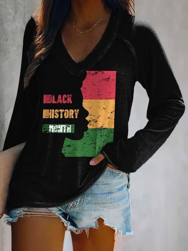 VChics Black History Month V-neck Print T-Shirt
