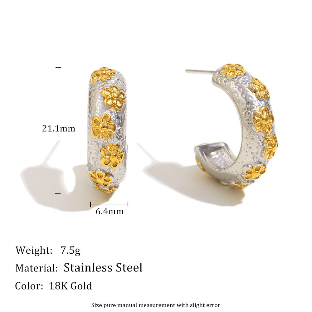 Stainless Steel 18K Gold Plated Oil Dripping Tassel Flower Earrings Coconut Tree Earrings For Women