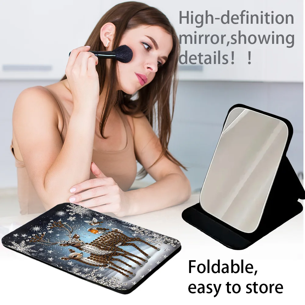 DIY Diamond Art Shiny Crystal Mirror Lightweight Standing Makeup Mirror (Elk)