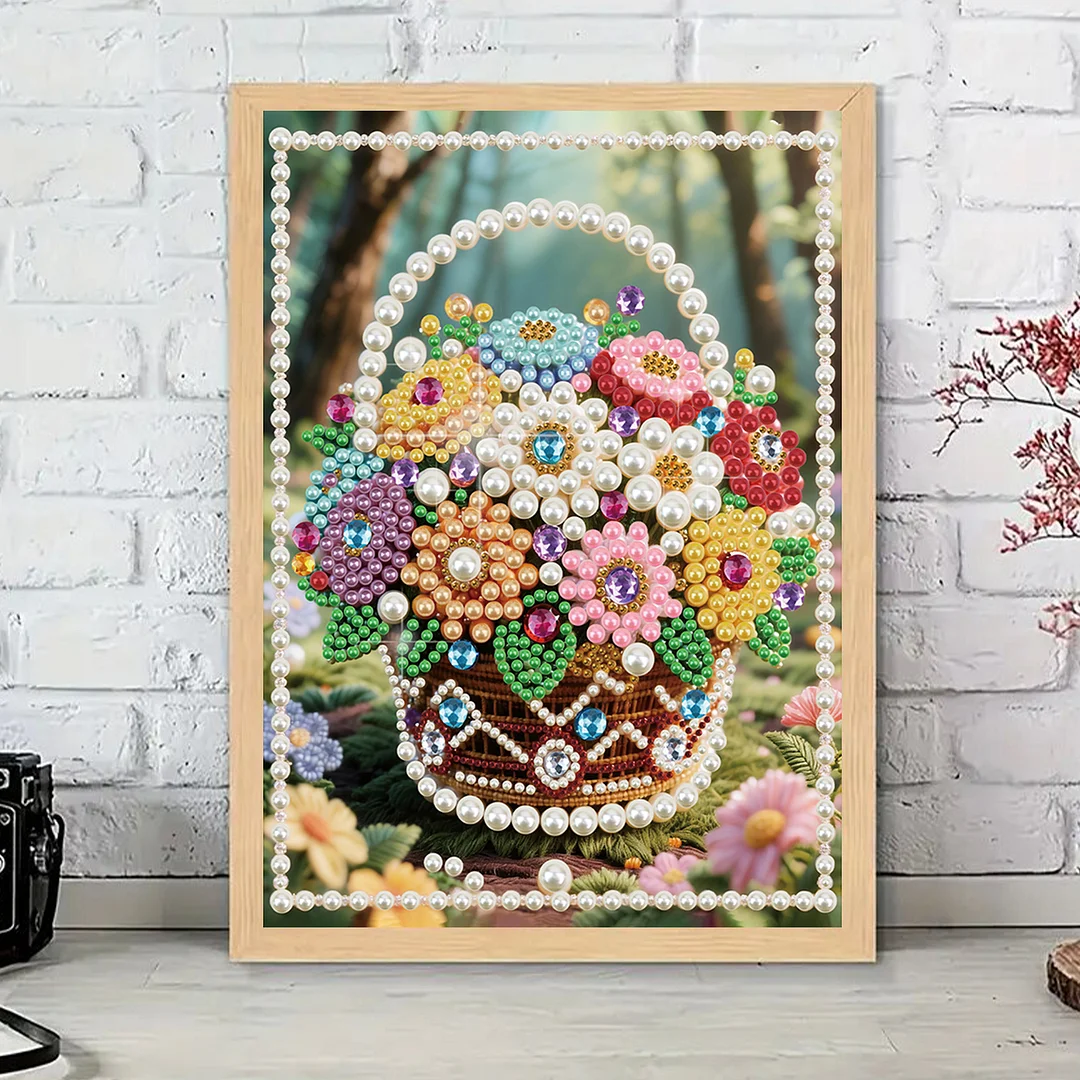 Brown Flower Basket DIY Partial Diamond Pearl Painting Art Kits 30x40cm Special Shape Pearl Gem Paintings Picture Arts Craft for Home Wall Decor