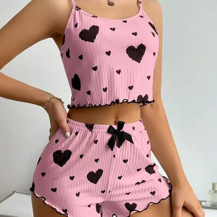 Churchf 2024 Love Print Sweet Sling Shorts Pure Want Suit Pajamas Women Shunger Lingerie
