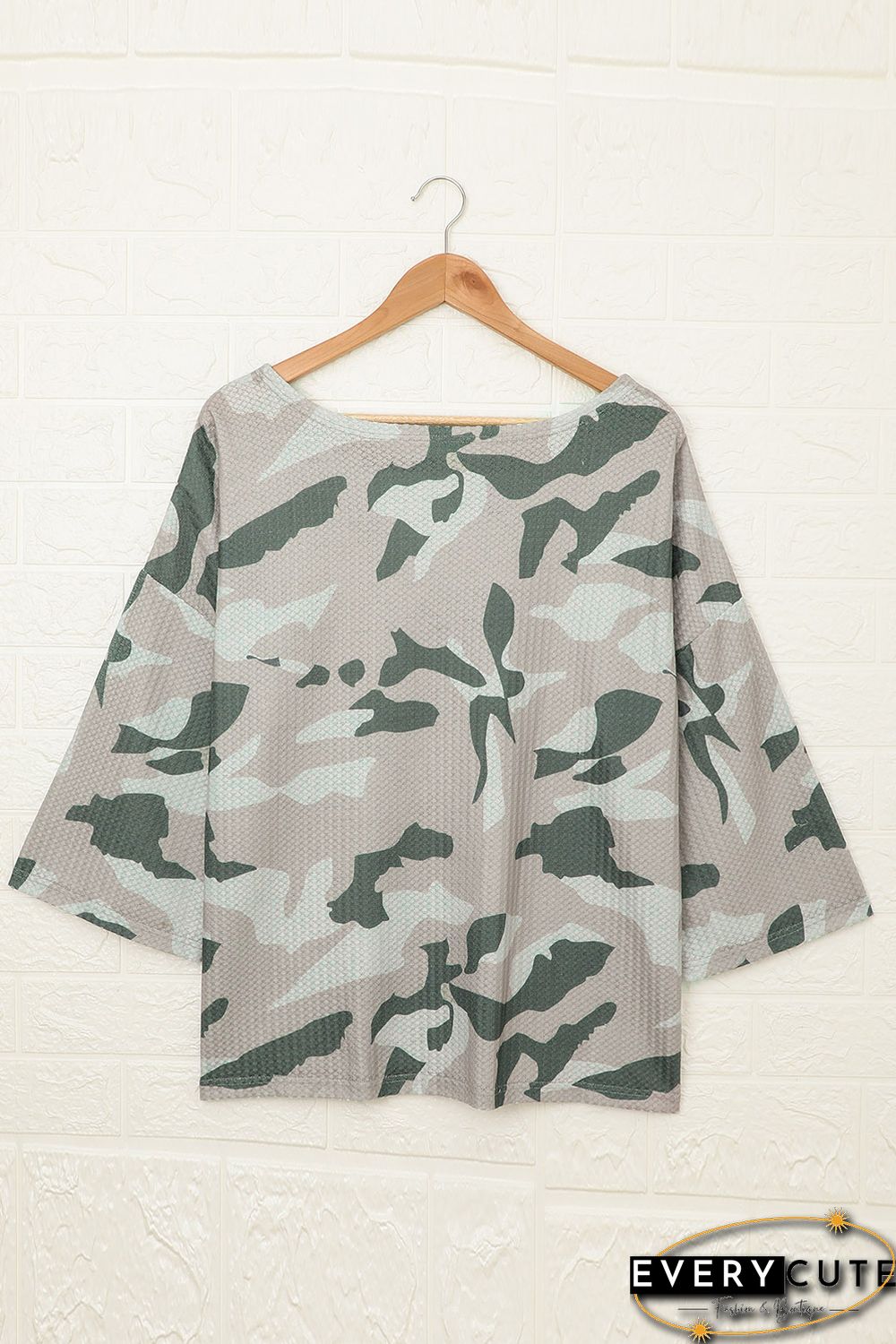 Oversize Camo Print Long Sleeve Top