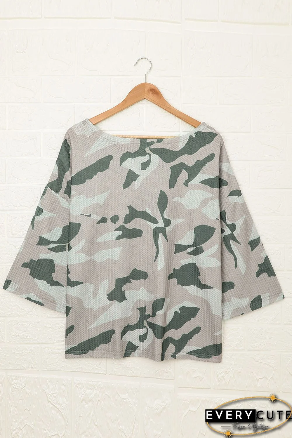 Oversize Camo Print Long Sleeve Top