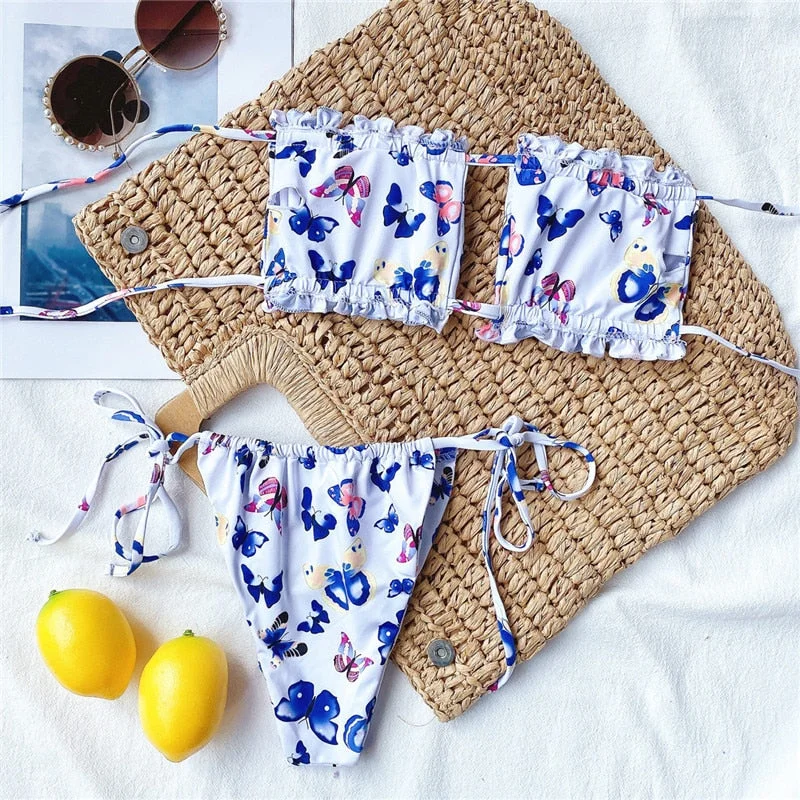 Peachtan Sexy pink swimwear women bathing suit Bandeau bikinis 2021 mujer Micro swimsuit female Push up two-piece suit summer