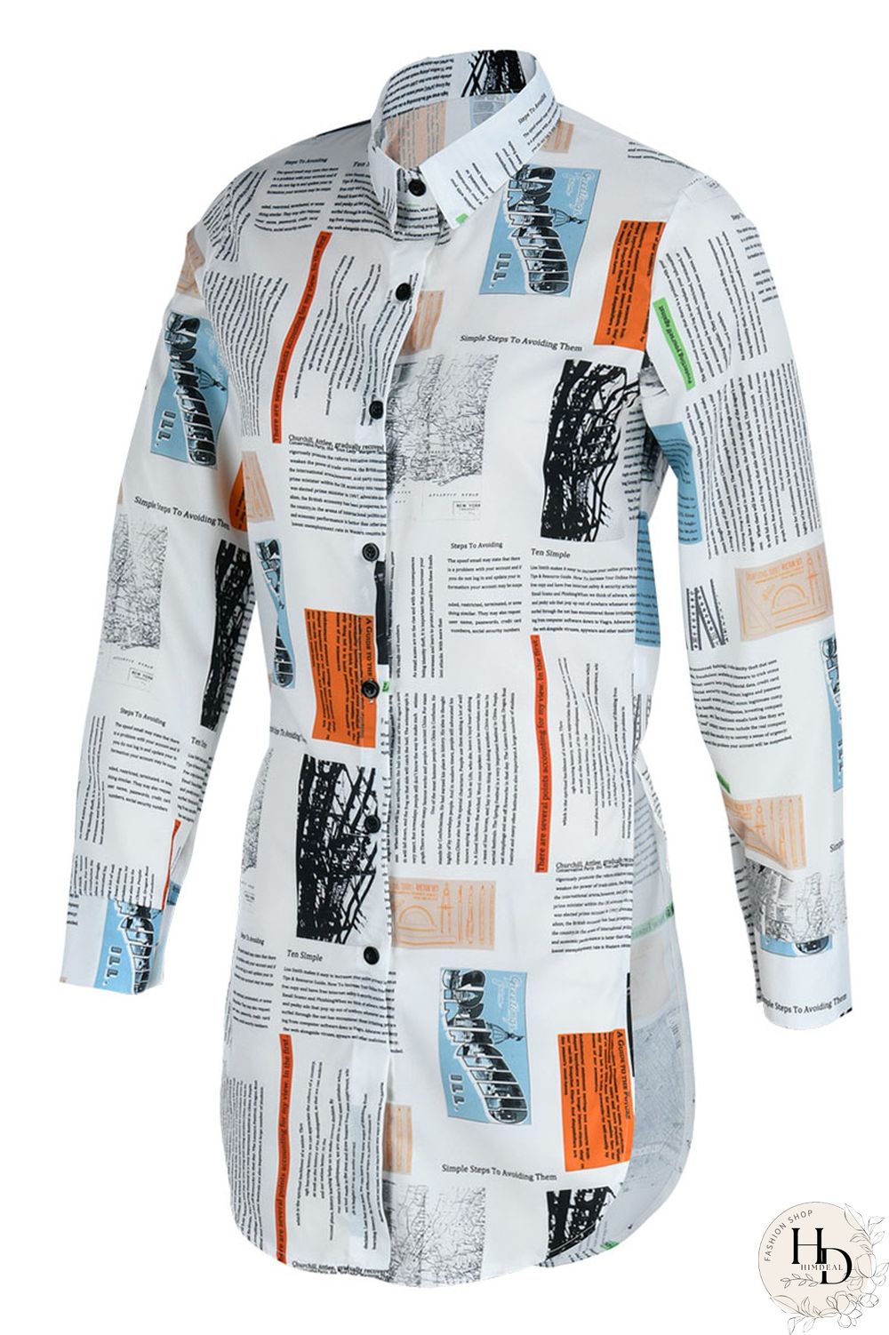 Black Pink Casual Print Patchwork Slit Turndown Collar Tops