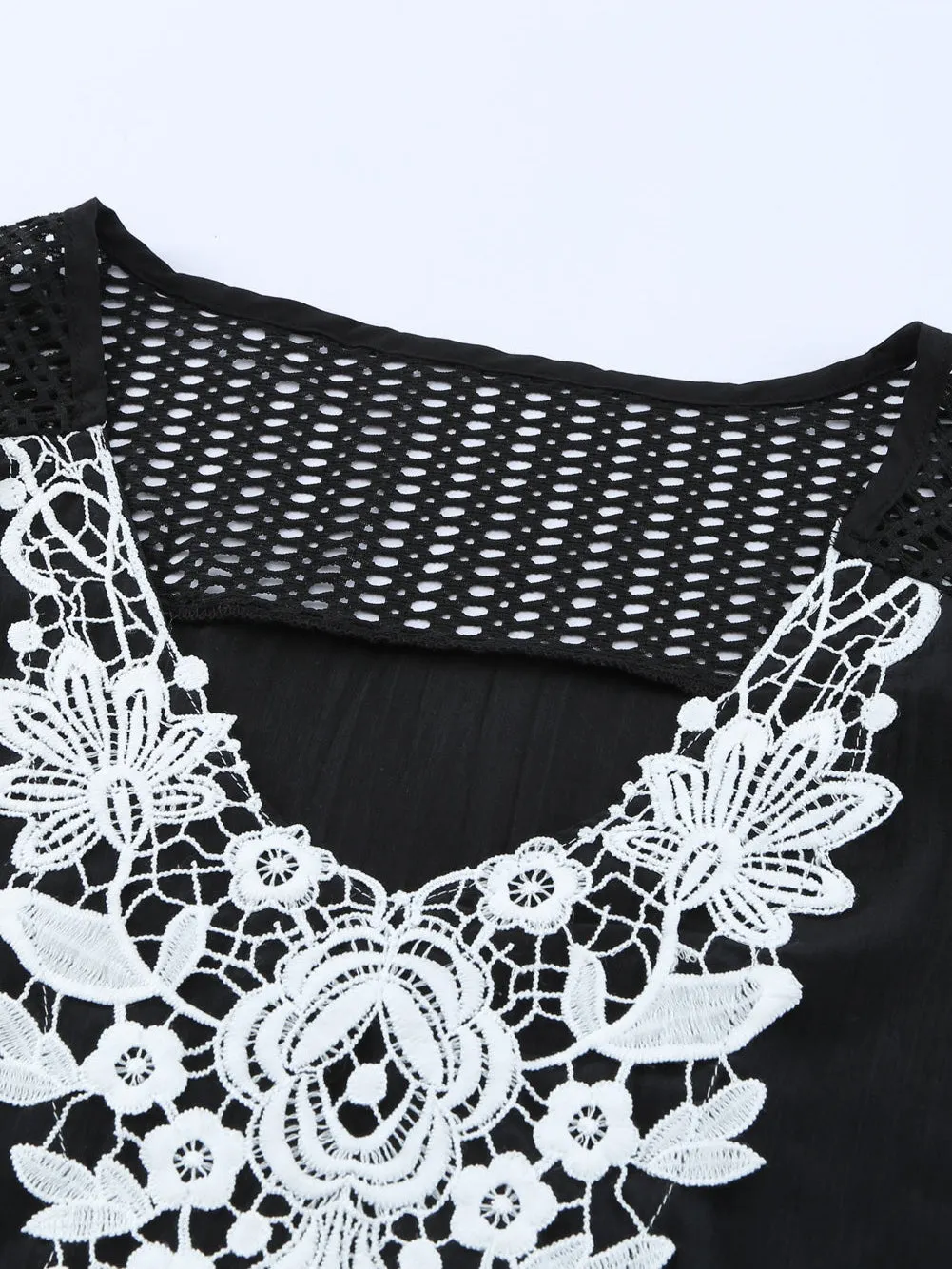 Beach Ready Black Crochet Pom Pom Trim Tunic Cover-Up
