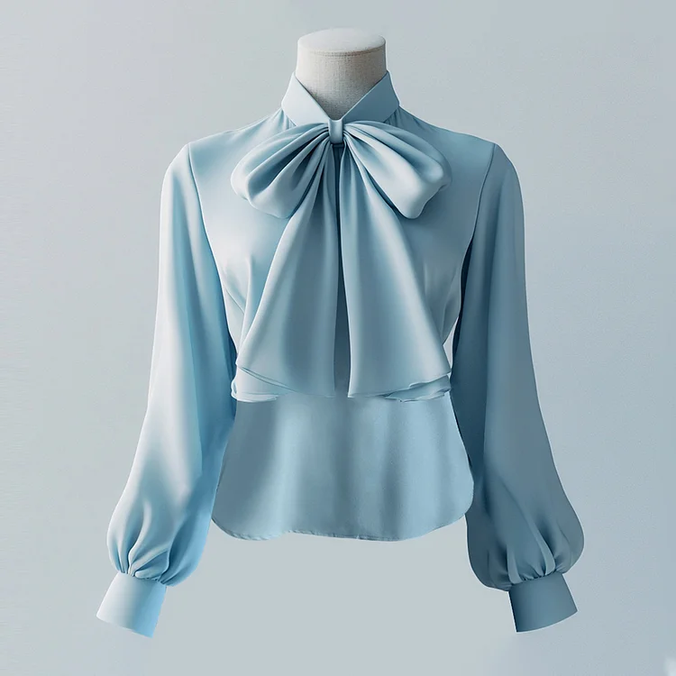 Ursime Chiffon Tie Neck Bow Long Sleeve Blouse