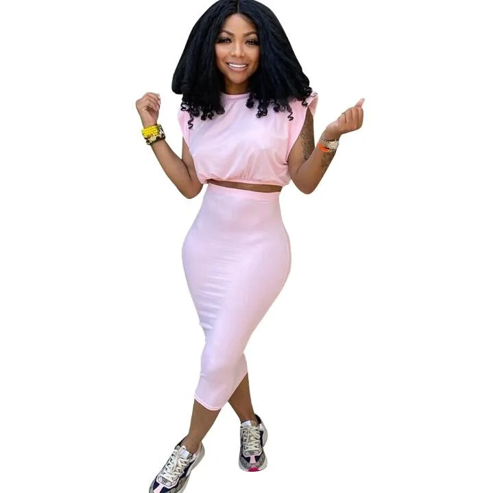 CM.YAYA Women Skirts Two 2 Piece Set Fashion Streetwear Crop Tops and Midi Skirt Matching Set Classic Outfits