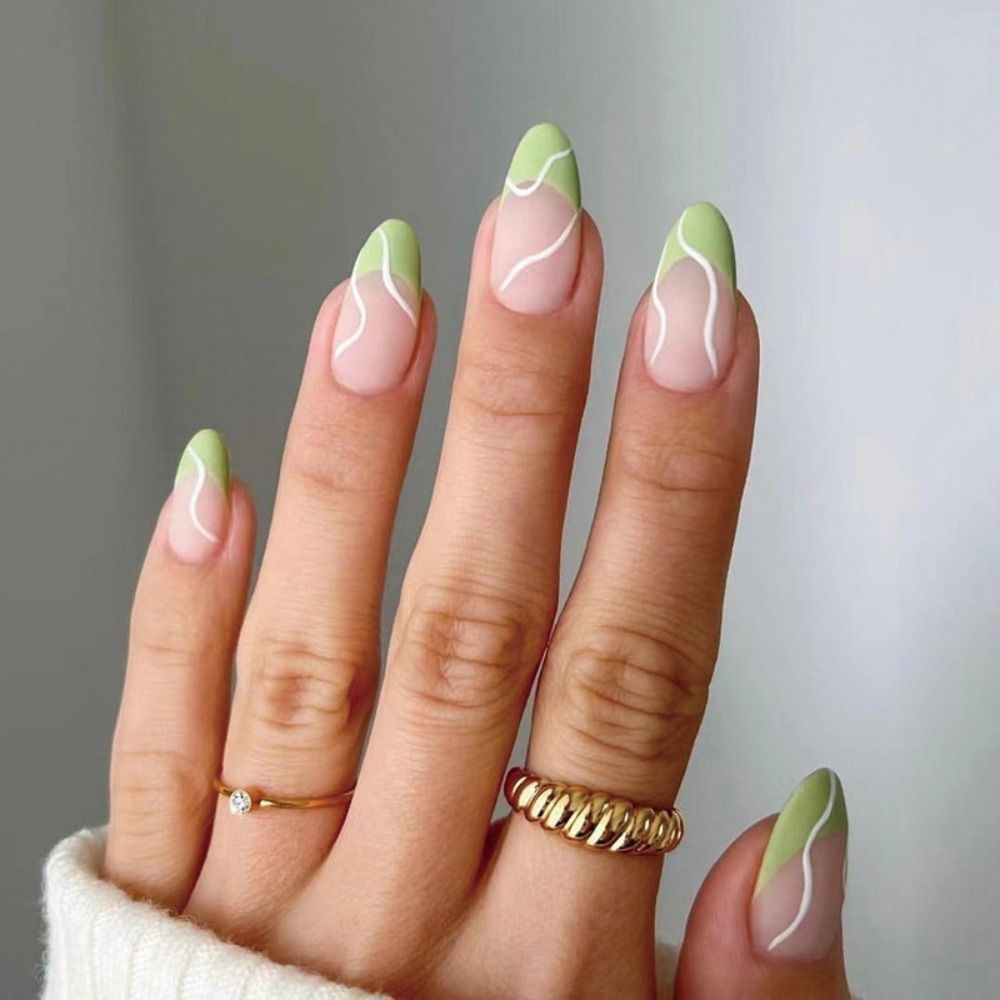 Simple Nails Design – Press On Nails Simple French Wave Line Design False Nails Round Acrylic Stiletto Full Cover Fake Nails Manicure Nail Art Tips | Cncures