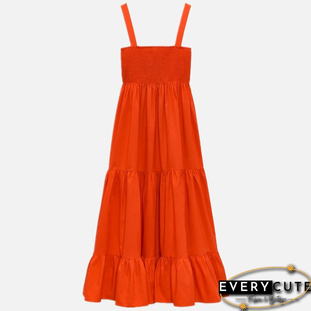 New Summer Woman Elegant Ruched Sleeveless Beach Midi Backless Dress Pink Pleated Long Casual Dresses Ladies