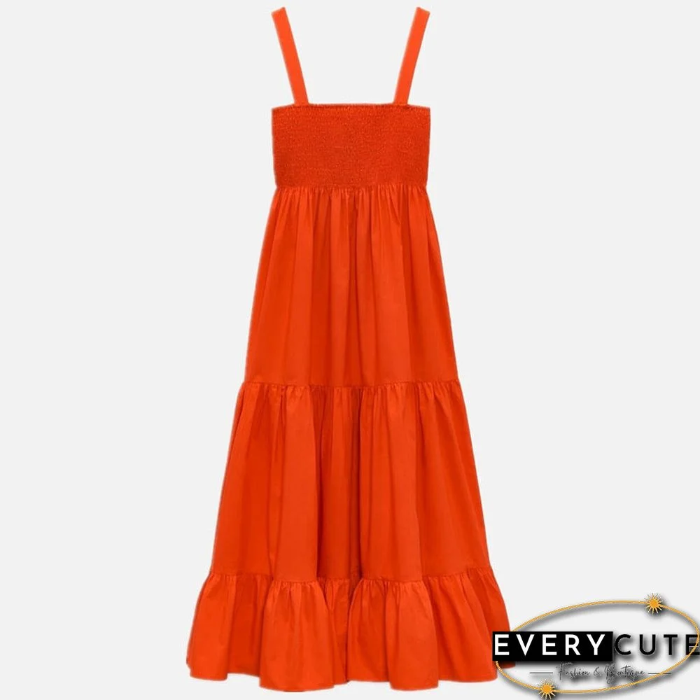 New Summer Woman Elegant Ruched Sleeveless Beach Midi Backless Dress Pink Pleated Long Casual Dresses Ladies