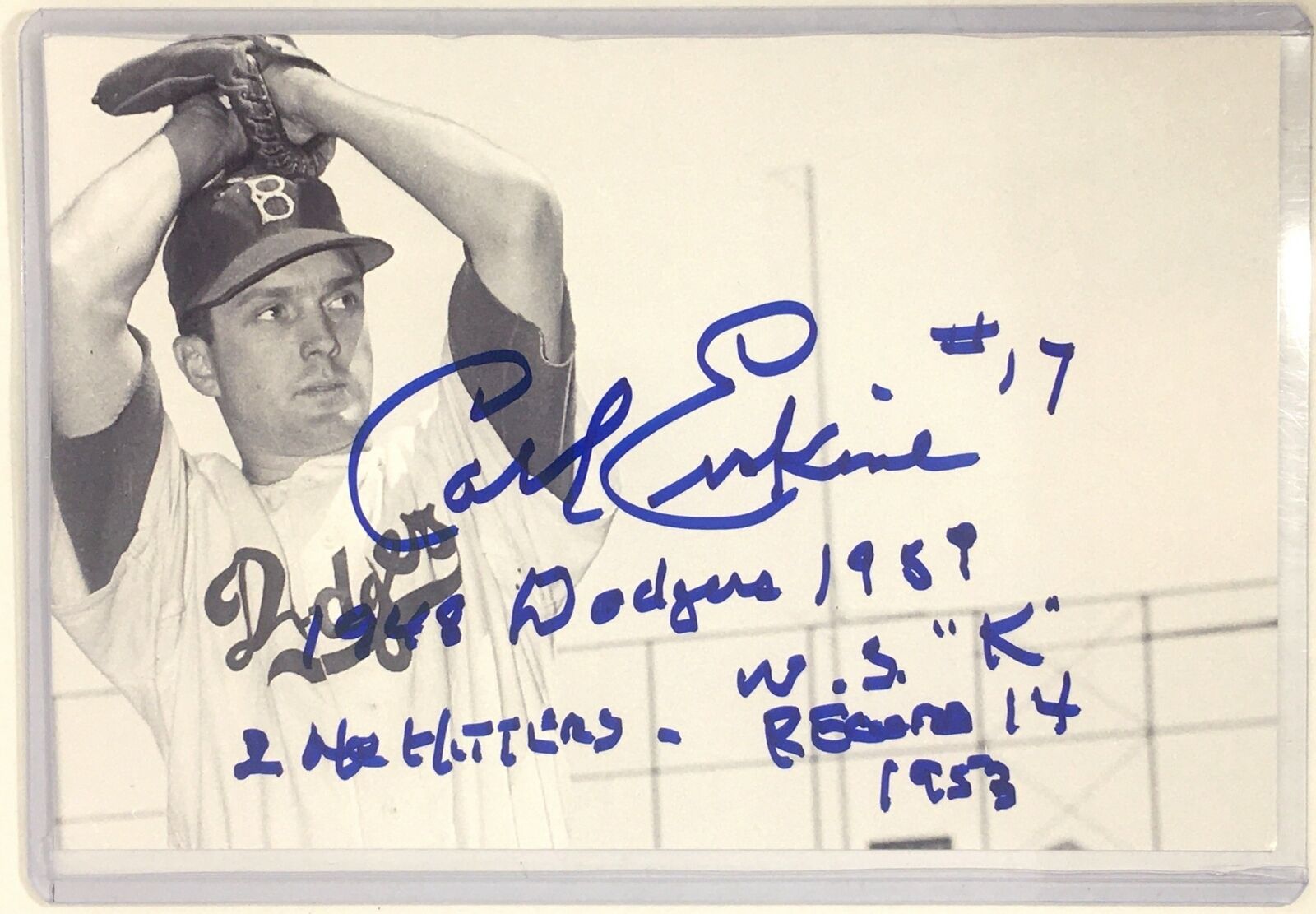 Carl Erskine Signed 4x6 Photo Poster painting Brooklyn Dodgers Los Angeles Autograph Auto