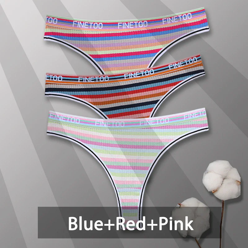 Billionm Colorful Cotton Panties for Women Sexy Striped Underwear G-string Thong Panty Female Breathable Soft Intimate Lingerie