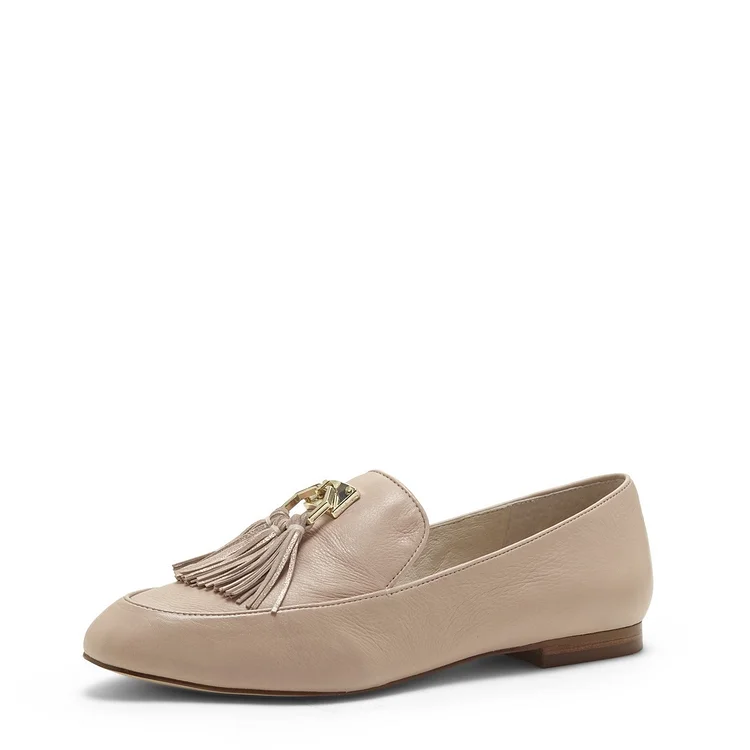 Nude Round Toe Loafers for Women Comfortable Flats with Fringes |FSJ Shoes