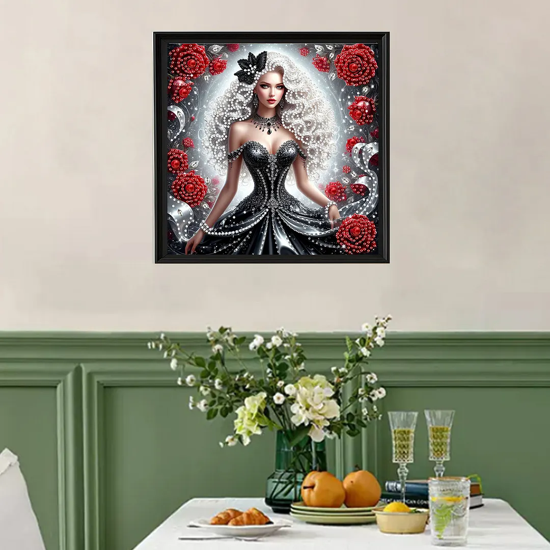 Rose Beauty Special Shaped 5D DIY Partial Drill Diamond Painting Kits for Adults Beginners Home Decor Diamonds Dots Gem Art Kits 11.81x11.81inch
