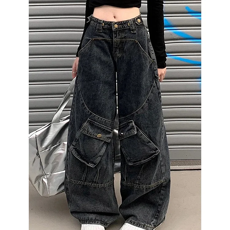 Dark Blue Gothic Baggy Cargo Pant