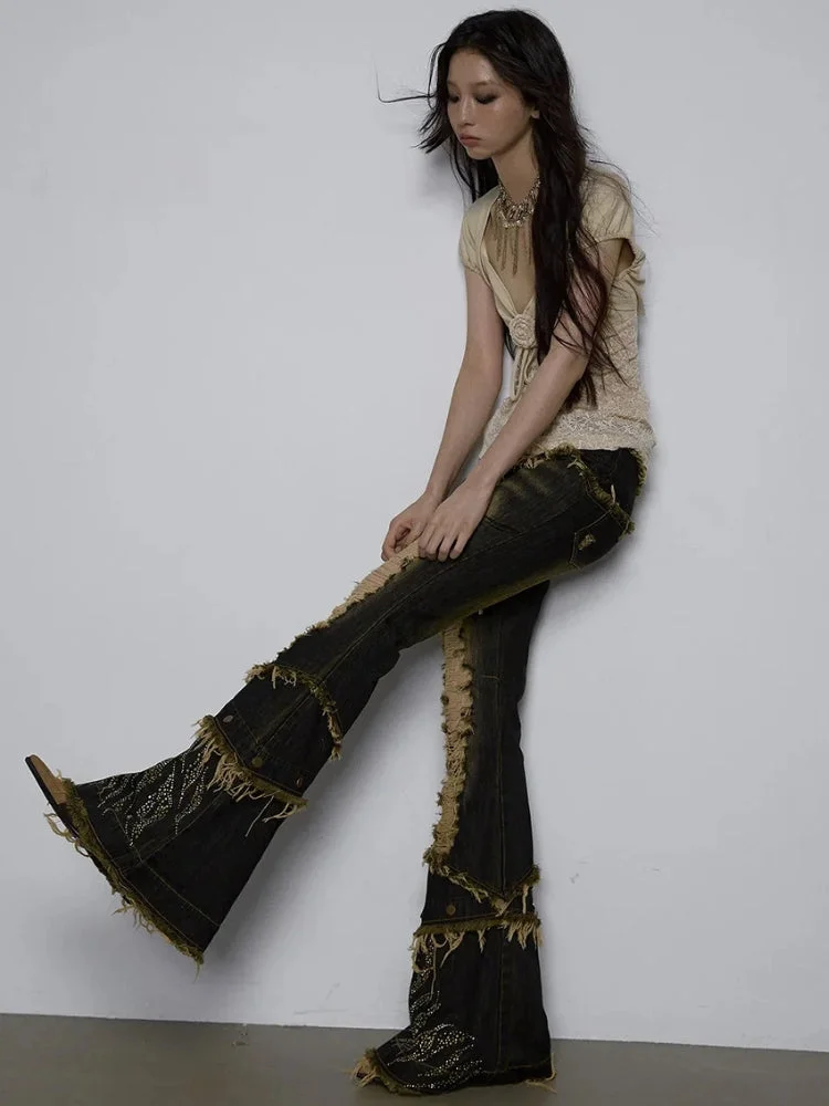 Brownm Rise Flare Jeans