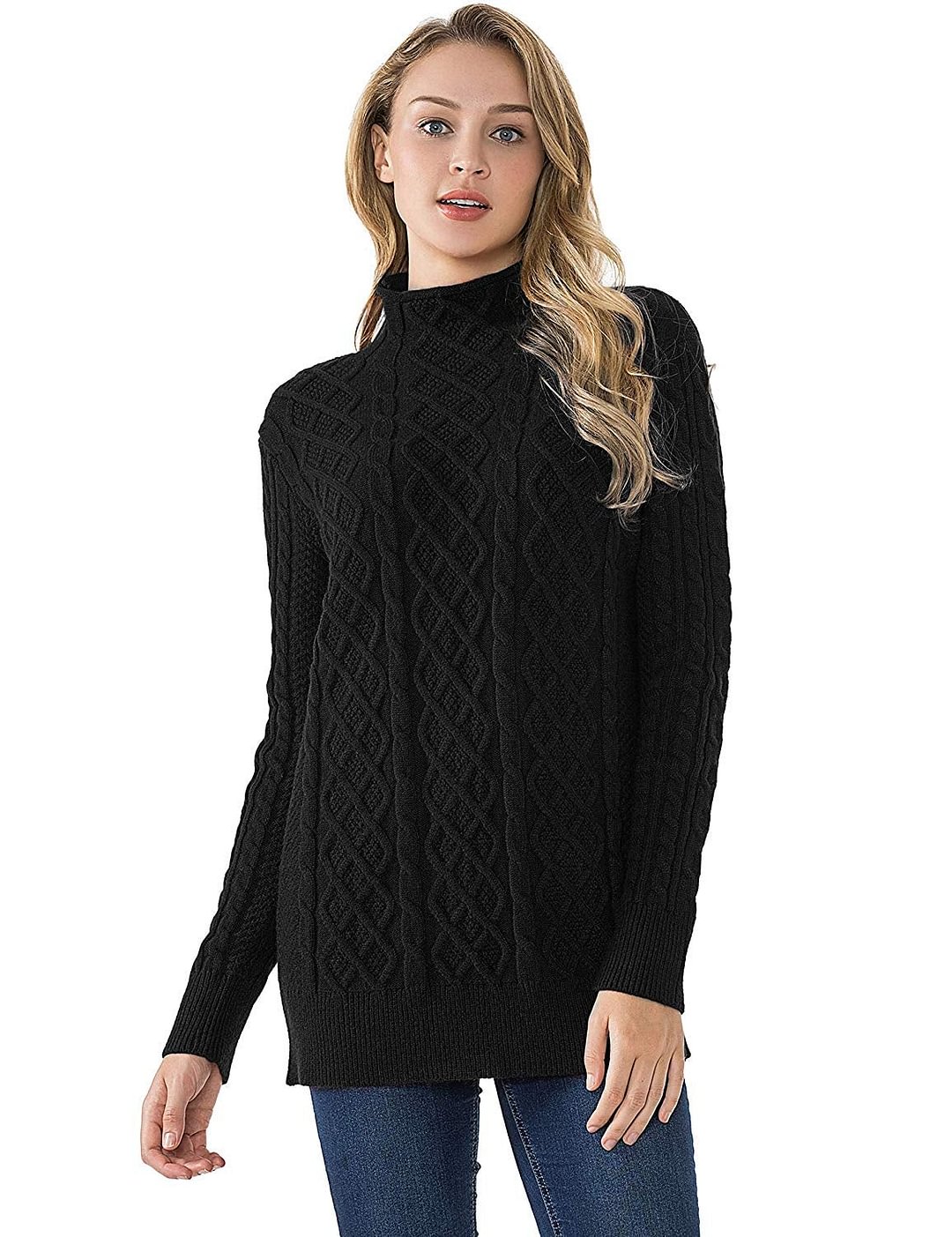 cable knit mock neck