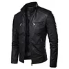 Men's Slim Fit PU Leather Biker Jacket Stand Collar Windproof Outerwear Coat by Inlyline