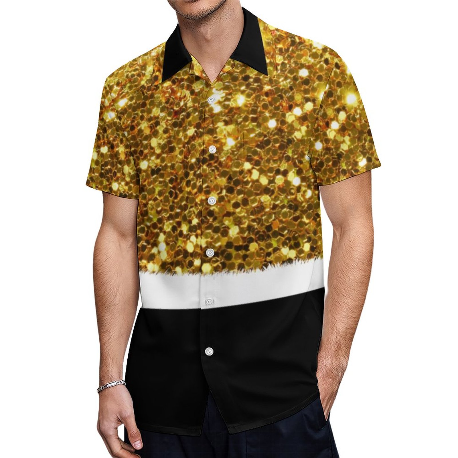 Mrs Santa Claus Gold Glitter Hawaiian Shirt Mens Button Down Plus Size Tropical Hawaii Beach Shirts