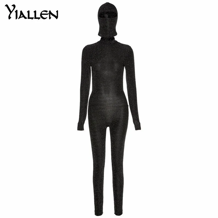 Yiallen 2021 Sexy Backless Shiny Jumpsuit + Mask Two Piece Outfits Women Matching Set Spring Night Party Club Femme Activewear