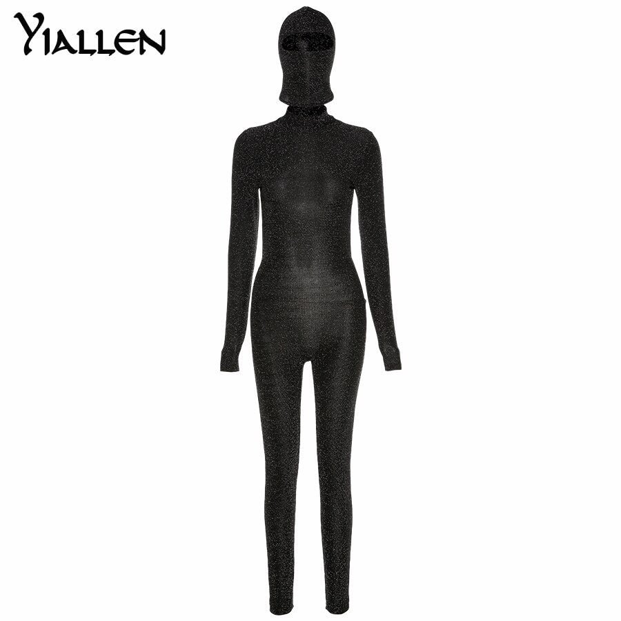 Yiallen 2021 Sexy Backless Shiny Jumpsuit + Mask Two Piece Outfits Women Matching Set Spring Night Party Club Femme Activewear