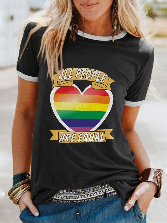 All People Are Equal Heart Print Short-Sleeved T-Shirt