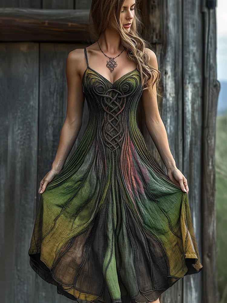 VChics Vintage Celtic Knot Gradient Art Sling Dress