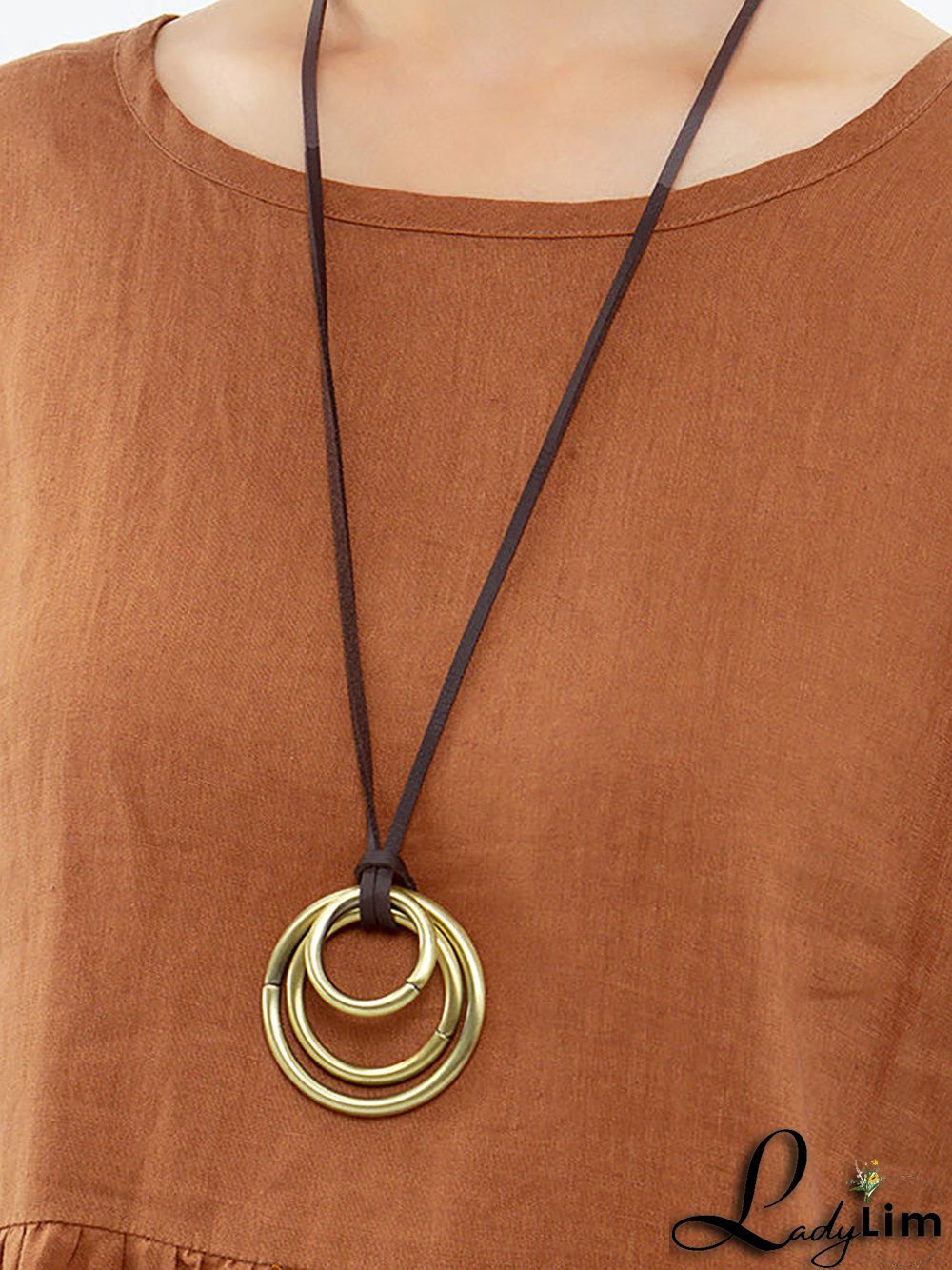 Buykud Three-Ring Pendant Sweater Chain Long Necklace