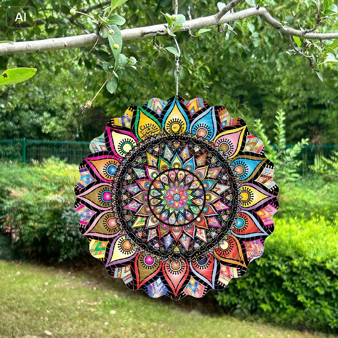Mandalas Hanging Wind Spinner 360 Degree Rotating 3D Garden Wind Spinners 10-Inch Hanging Wind Catcher Art Gift for Home Garden Halloween Christmas (03)